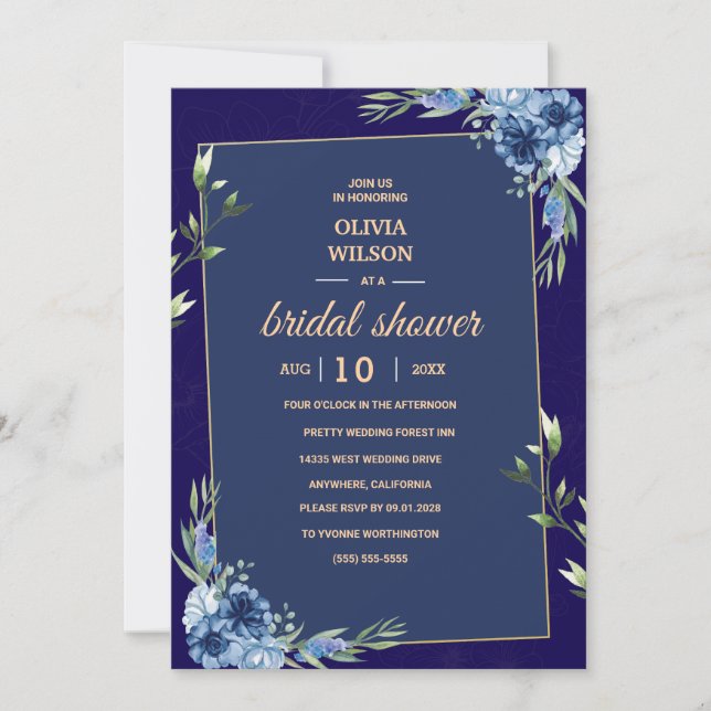 Invitation Navy Blue Burgundy Gold Pink Bridal Shower (Devant)