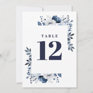 Invitation Navy Blue Elegant Pays Floral Numéro de tableau