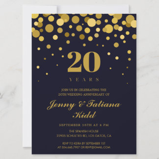 Invitation Navy Blue et Or 20e Anniversaire de Mariage