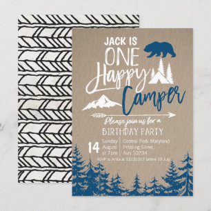 Invitation Navy Blue Forest Camping Fête d'anniversaire