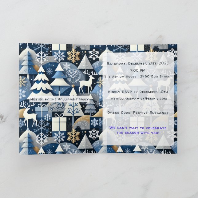 Invitation Navy Blue Gold Nordic Christmas Forest (Intérieur)