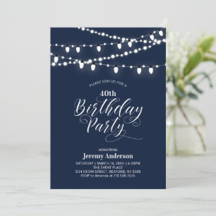 Invitation Navy Blue Modern 40e fête d'anniversaire adulte