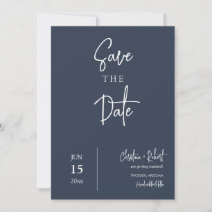 Invitation Navy Blue Modern Minimal Boho Save the Date Photo