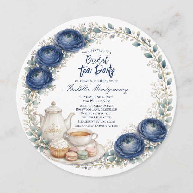 Invitation Navy Blue Palette Tea Party Bridal Shower (Devant)