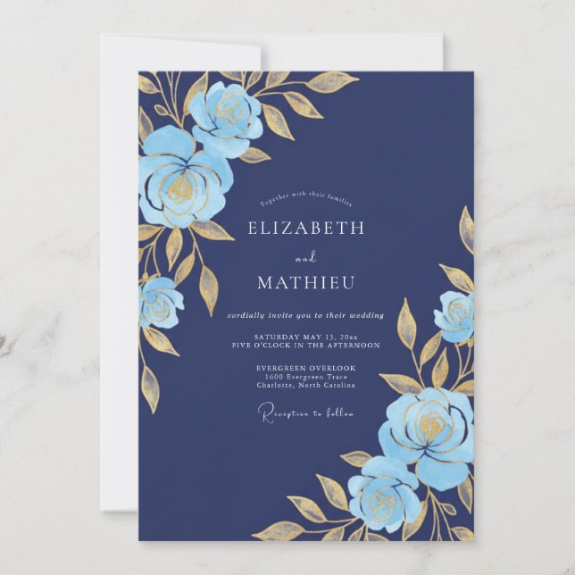 Invitation Navy Blue Resplendent Gala Wedding (Devant)