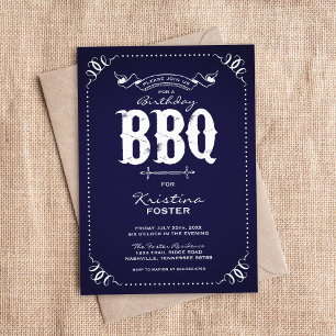 Invitation Navy Blue Rustic Anniversaire de fête BBQ