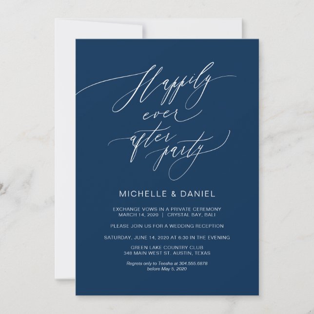 Invitation Navy Blue Script Romantique, Mariage en Elopement (Devant)