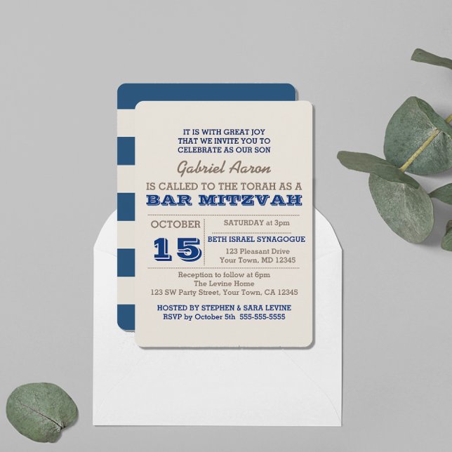 Invitation Navy Blue & Silver Bar Mitzvah (Créateur téléchargé)