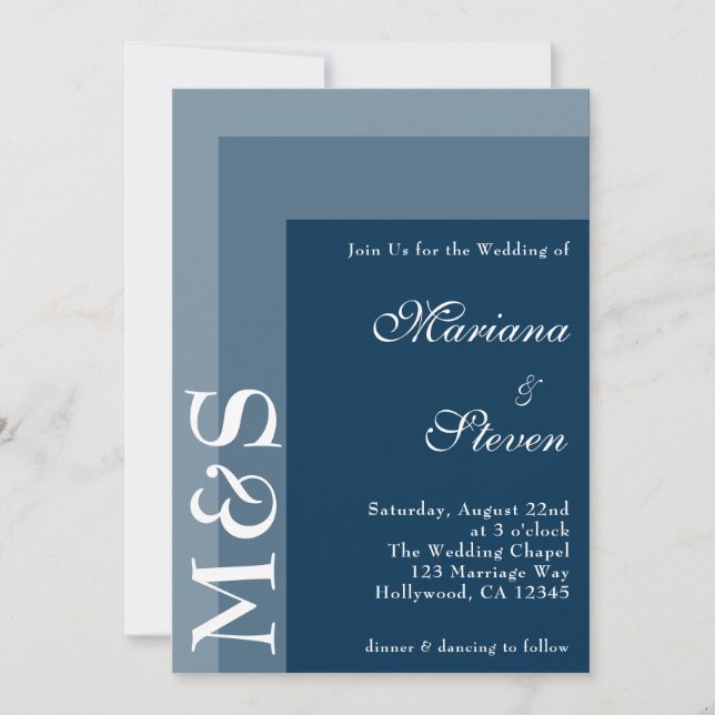 Invitation Navy Blue Simple Moderne Chic Script Mariage Invit (Devant)