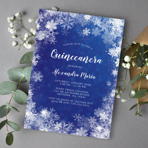 Invitation Navy Blue Snowflakes Winter Wonderland Quinceanera