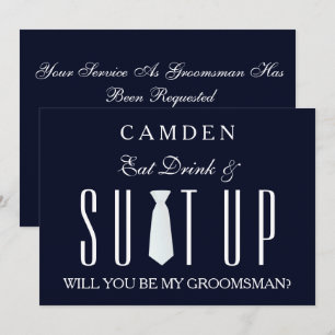 Invitation Navy Blue Suitup Serez-vous mon groom ?