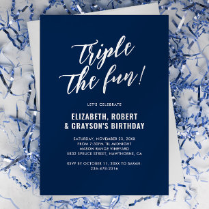 Invitation Navy Blue Triple La Fun Joint Anniversaire