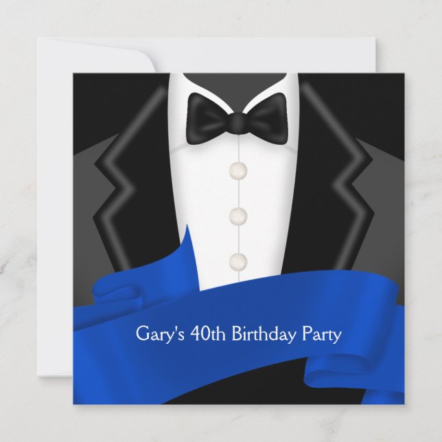 Invitation Navy Blue Tuxedo Mans 40e anniversaire (Devant)