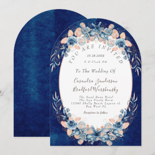 Invitation Navy Blush Plage Fleur de Coquillage Aquarelle Ma
