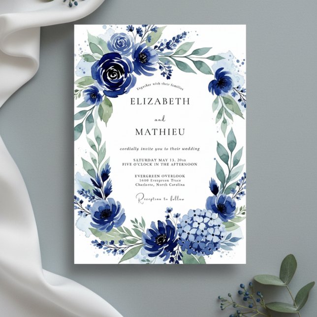 Invitation Navy Botanical Bloom Wedding (Créateur téléchargé)