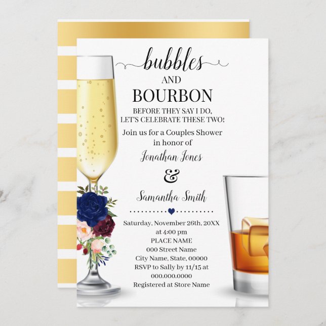 Invitation Navy Bubbles & Bourbon avant que je ne prenne des  (Devant / Derrière)