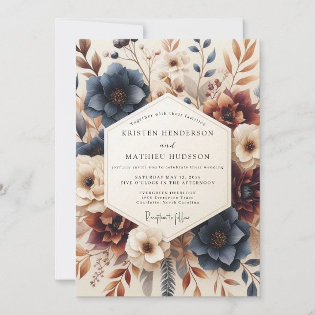 Invitation Navy Burnt Orange Autumnal Wedding (Devant)