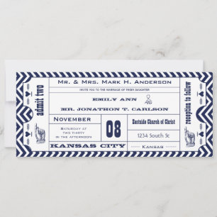 Invitation Navy Chevron Zig Zag Vintage Modern Ticket Mariage