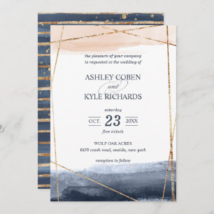 Invitation Navy et Blush avec Mariage Gold Frame
