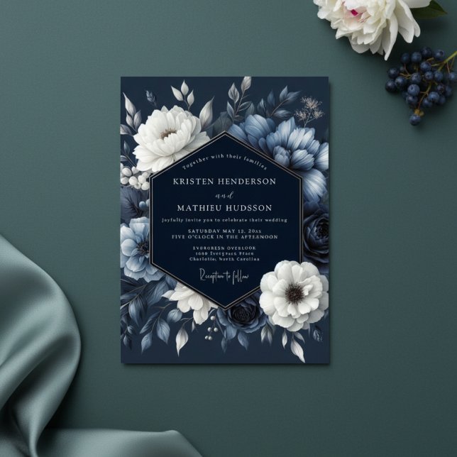 Invitation Navy Floral Romance Wedding (Créateur téléchargé)