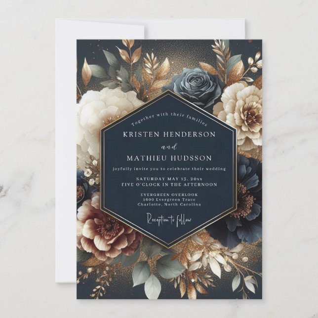 Invitation Navy Gilded Bloom Wedding (Devant)