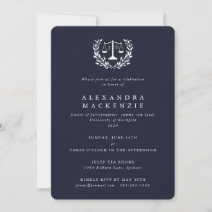 Invitation Navy JD Law écailles Couronne de Laurier Diplômé I