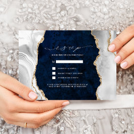 Invitation Navy Marble, White & Gold Agate Mariage RSVP