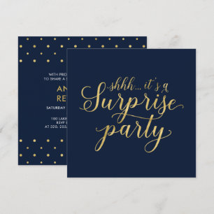 Invitation Navy & Or   Fête de retraite moderne et surprise