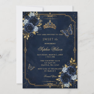 Invitation Navy Or Floral Papillon Sweet 16