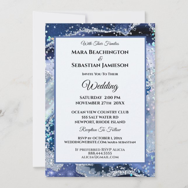 Invitation *~* NAVY RSVP Website AGATE Stars AR13 Mariage (Devant)