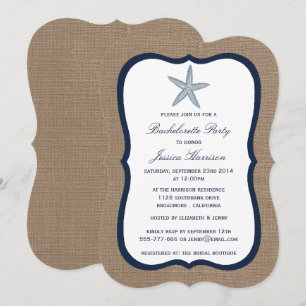 Invitation Navy Starfish Beach Burlap Bachelorette Party