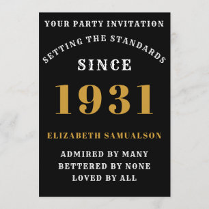 Invitation Né 1931 90th Birthday Love Ajouter Votre Nom Noir