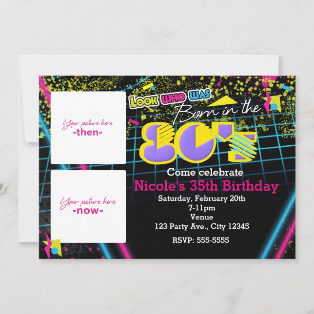 Invitation Né dans les années 80 2 Photos Alors & Maintenant  (Devant)