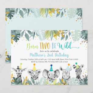 Invitation Né Deux Be Wild Blue Gold Party Animal Anniversair