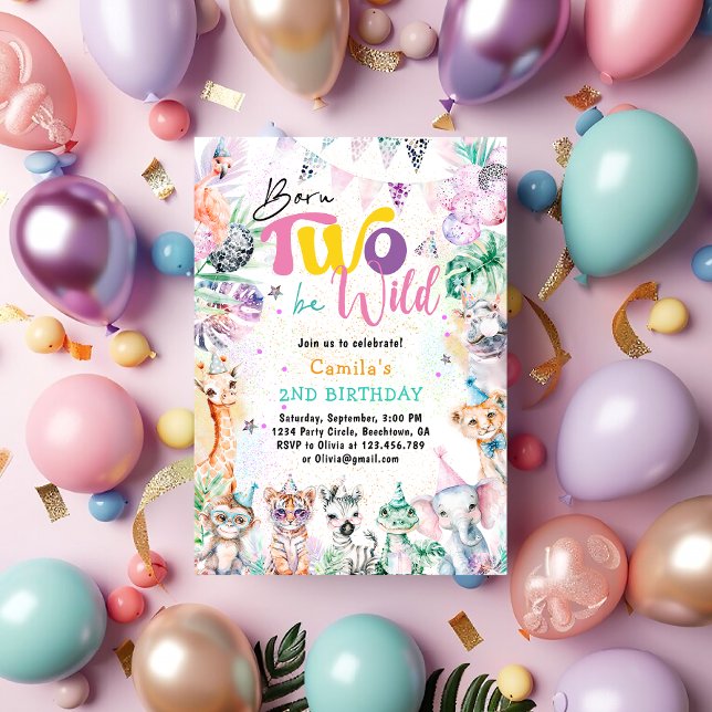 Invitation Né Deux Être Sauvage Safari Tropical Animaux Anniv (Créateur téléchargé)