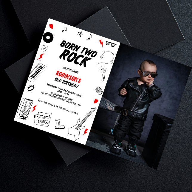 Invitation Né deux Rock Rockstar 2nd Birthday Photo (Créateur téléchargé)
