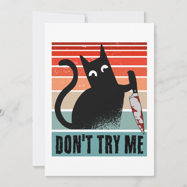 Invitation Ne me tente pas, chat de mauvais œil avec couteau (Devant)
