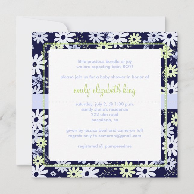 Invitation Ne m'oubliez pas ~ baby shower de jardin (Devant)
