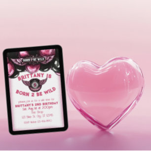 Invitation Né pour être sauvage rose, moto noire 2e anniversa