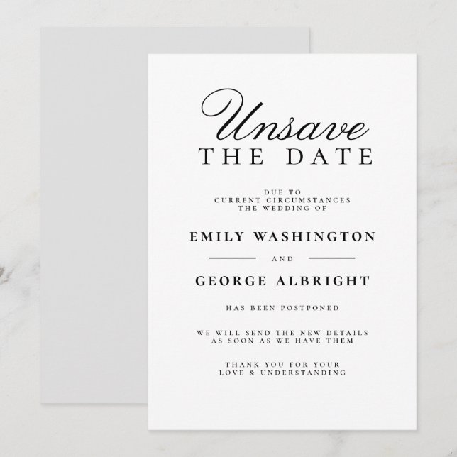 Invitation Ne Sauvegardez Pas La Date Mariage Élégant Reporté (Devant / Derrière)