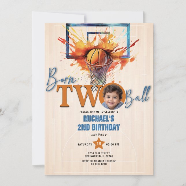 Invitation Né Two Ball Boy's Basketball 2e fête d'anniversair (Devant)