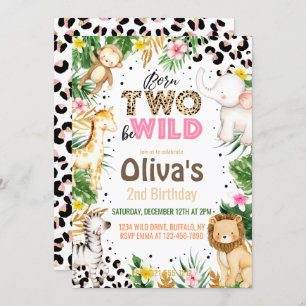 Invitation Né Two Be Wild 2e Anniversaire Animaux de la jungl