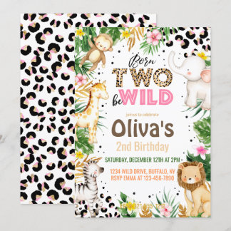 Invitation Né Two Be Wild 2e Anniversaire Animaux de la jungl