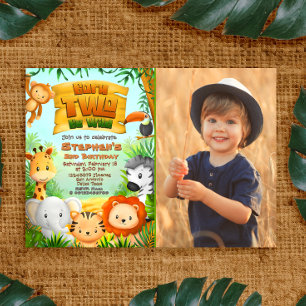 Invitation Né Two Be Wild - Safari 2e anniversaire avec photo