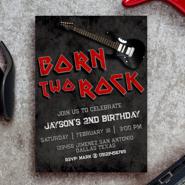 Invitation Né Two Rock - 2e anniversaire (Born Two Rock - Boy 2nd Birthday Invitation)