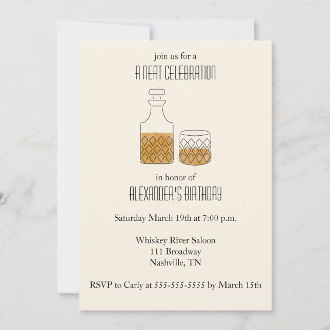 Invitation Neat Celebration Whiskey Anniversaire Fête Invitat (Devant)