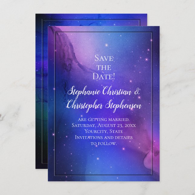 Invitation Nebula violette Art céleste Mariage spatial (Devant / Derrière)