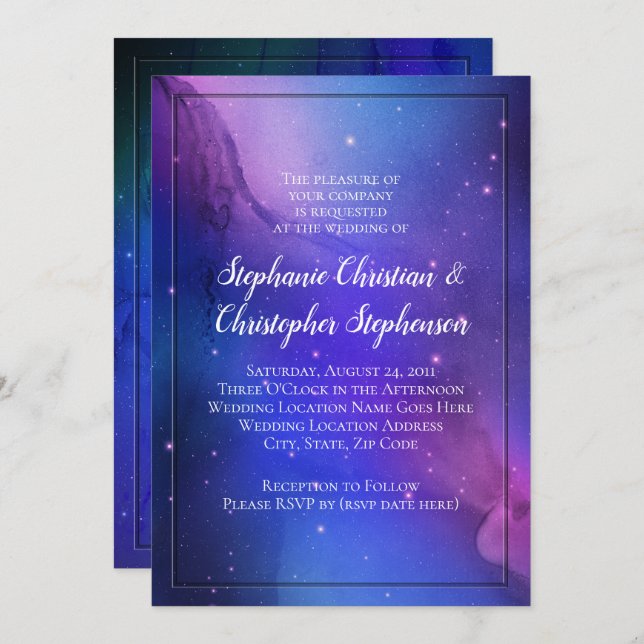 Invitation Nebula violette Art céleste Mariage spatial (Devant / Derrière)