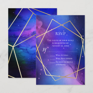 Invitation Nebula violette Art Celestial Géométrique Or RSVP