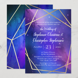 Invitation Nebula violette Art Celestial Mariage d'or géométr